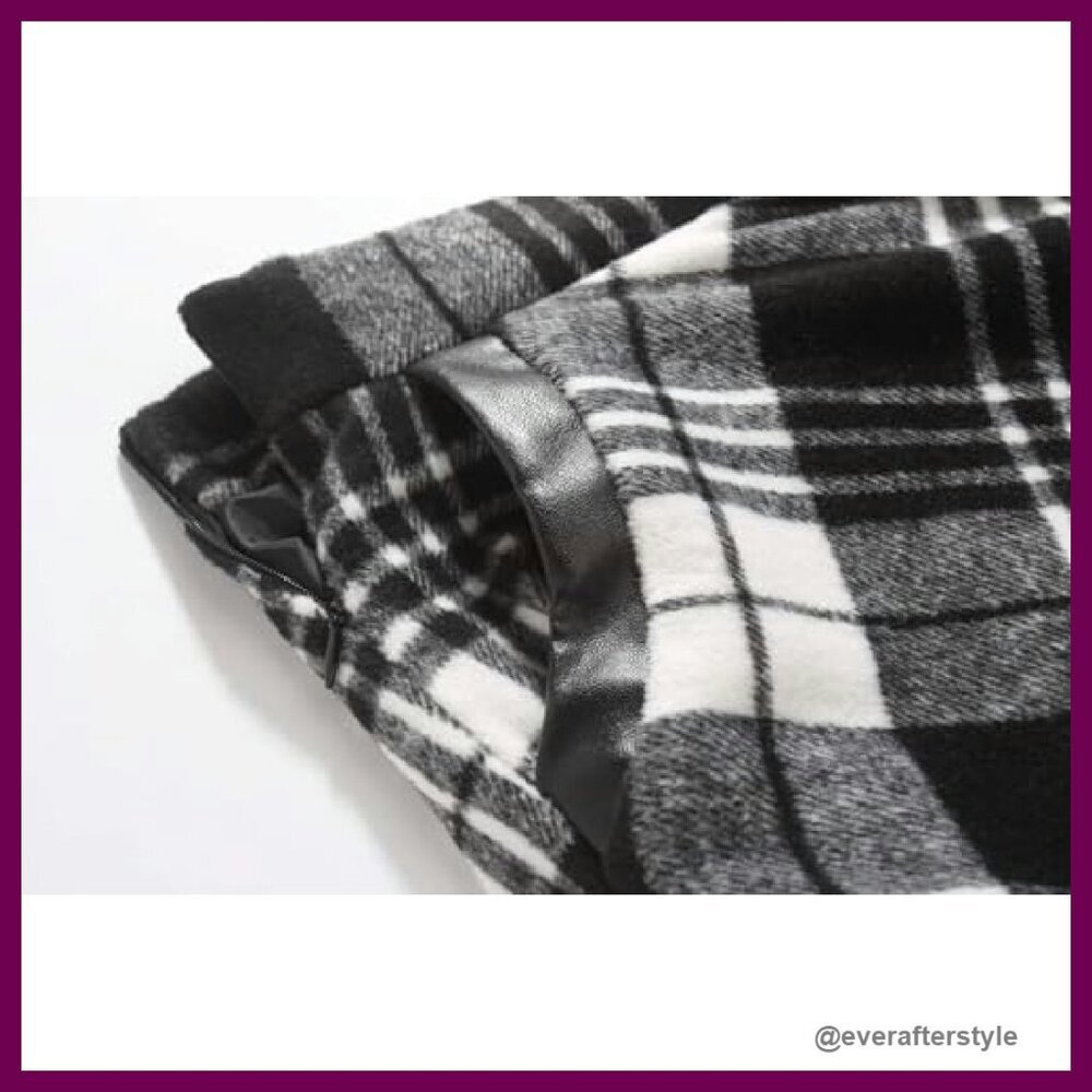 Wool Plaid Skirt A-Line Pleated Midi Classic Fall Winter Elegant Chic - Picture 4 of 6